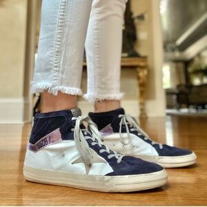 Golden Goose Blue and White High-Top Sneakers